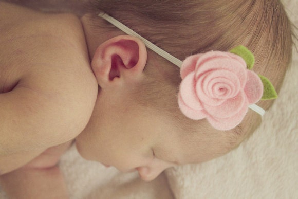 Wool Rose in Soft Pink Felt Flower Headband