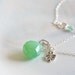 Mint Green Chrysoprase Open Heart & Lucky Clover Charm Sterling Silver Necklace