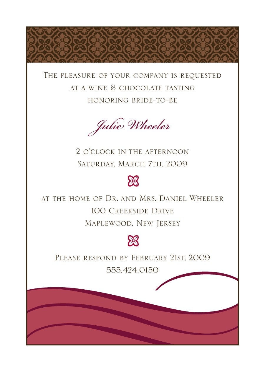 Print Yourself Digital Invitation-Chocolate and Wine-Shower, birthday, bachelorette etc.