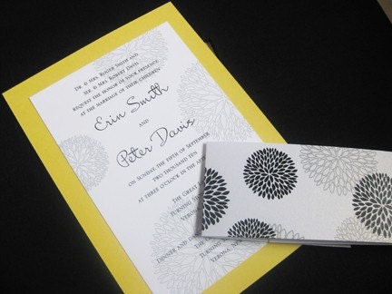 Wedding Invitation in Mod Floral Pattern, Layered with Matte Papers and Sash