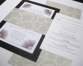 Vintage Style Wedding Invitation in Paisley Pattern, Layered with Matte Papers and Sash