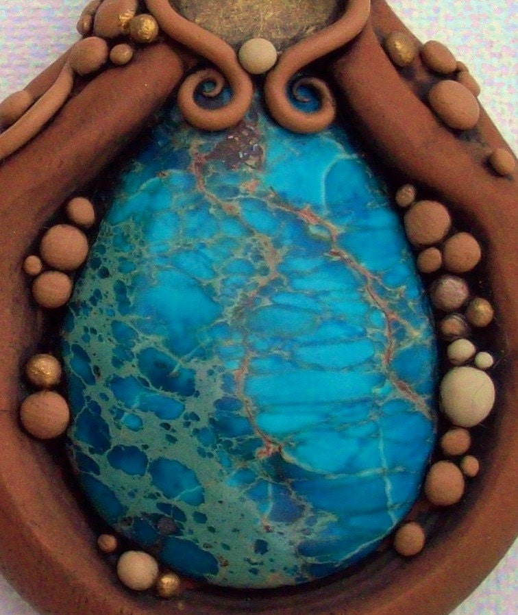 Sea Sediment Jasper and Polymer Clay  Pendant