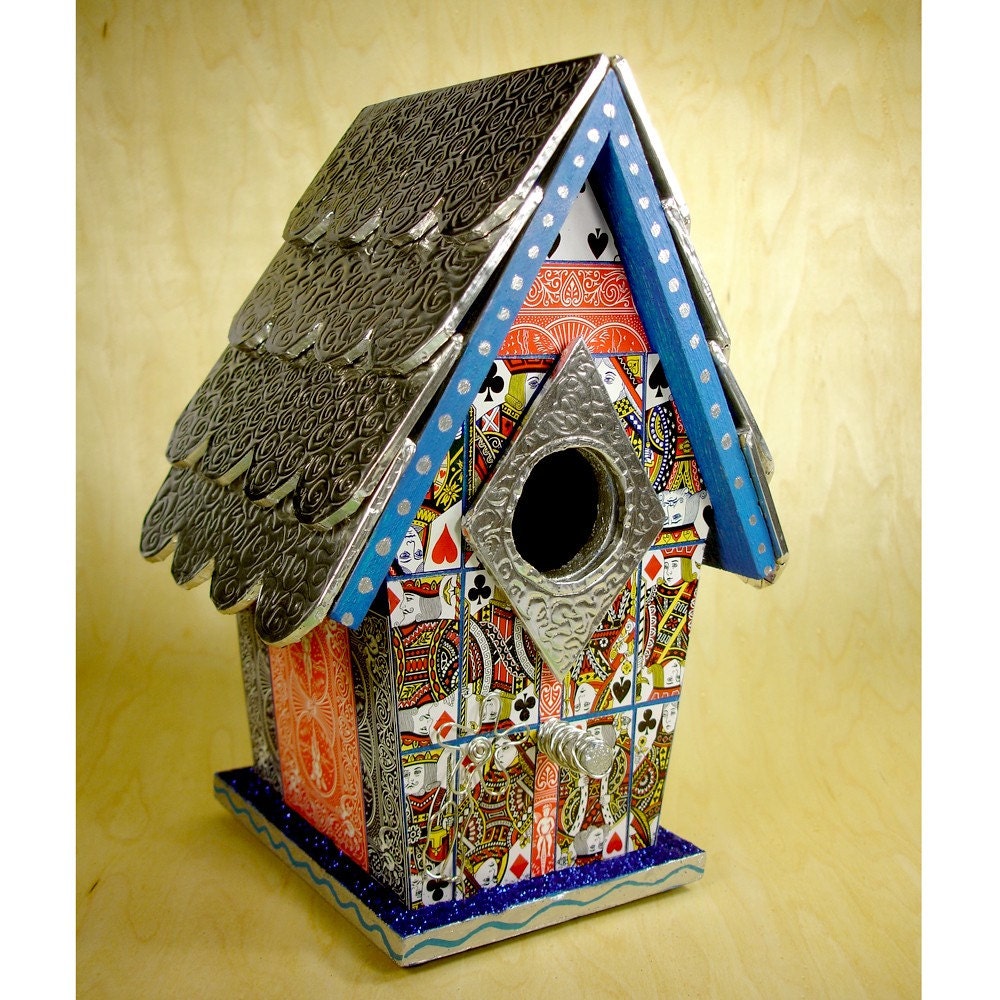 House of Cards Mixed-Media Decorative Birdhouse