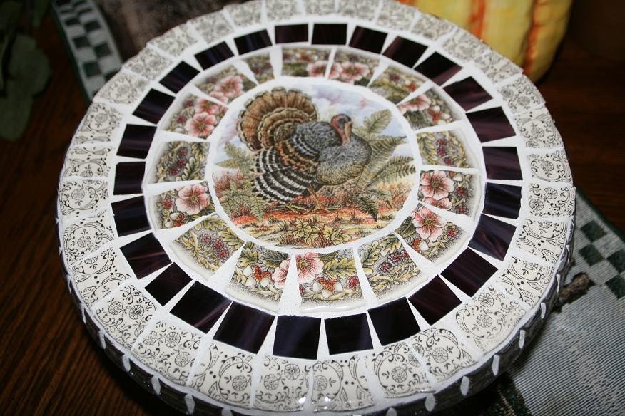Holiday Turkey Crystal Mosaic Cake Plate