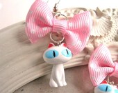 White Kitty and Bow Earrings
