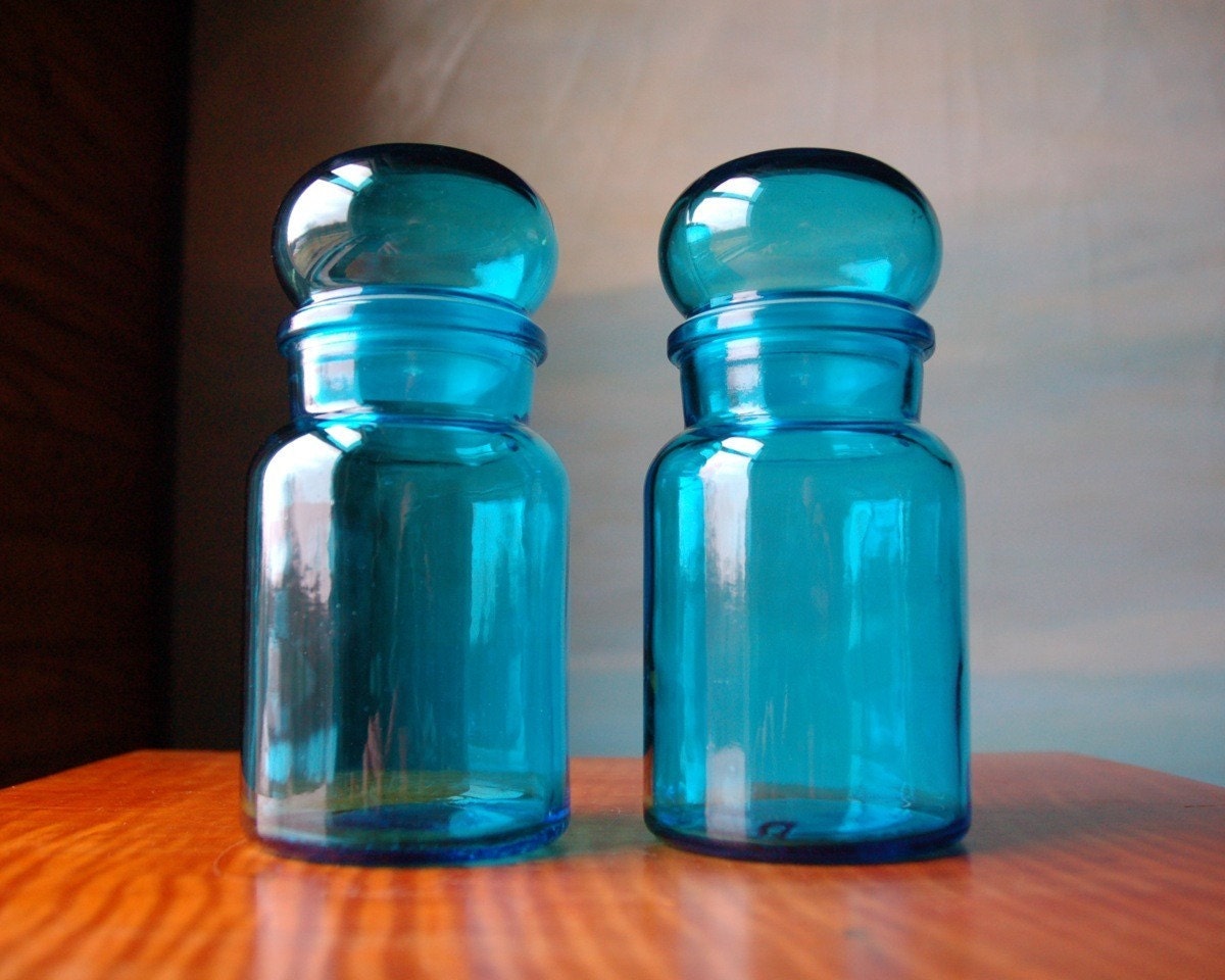Blue Glass Jars. Set of Pretty Belgian Apothecary by domestikate