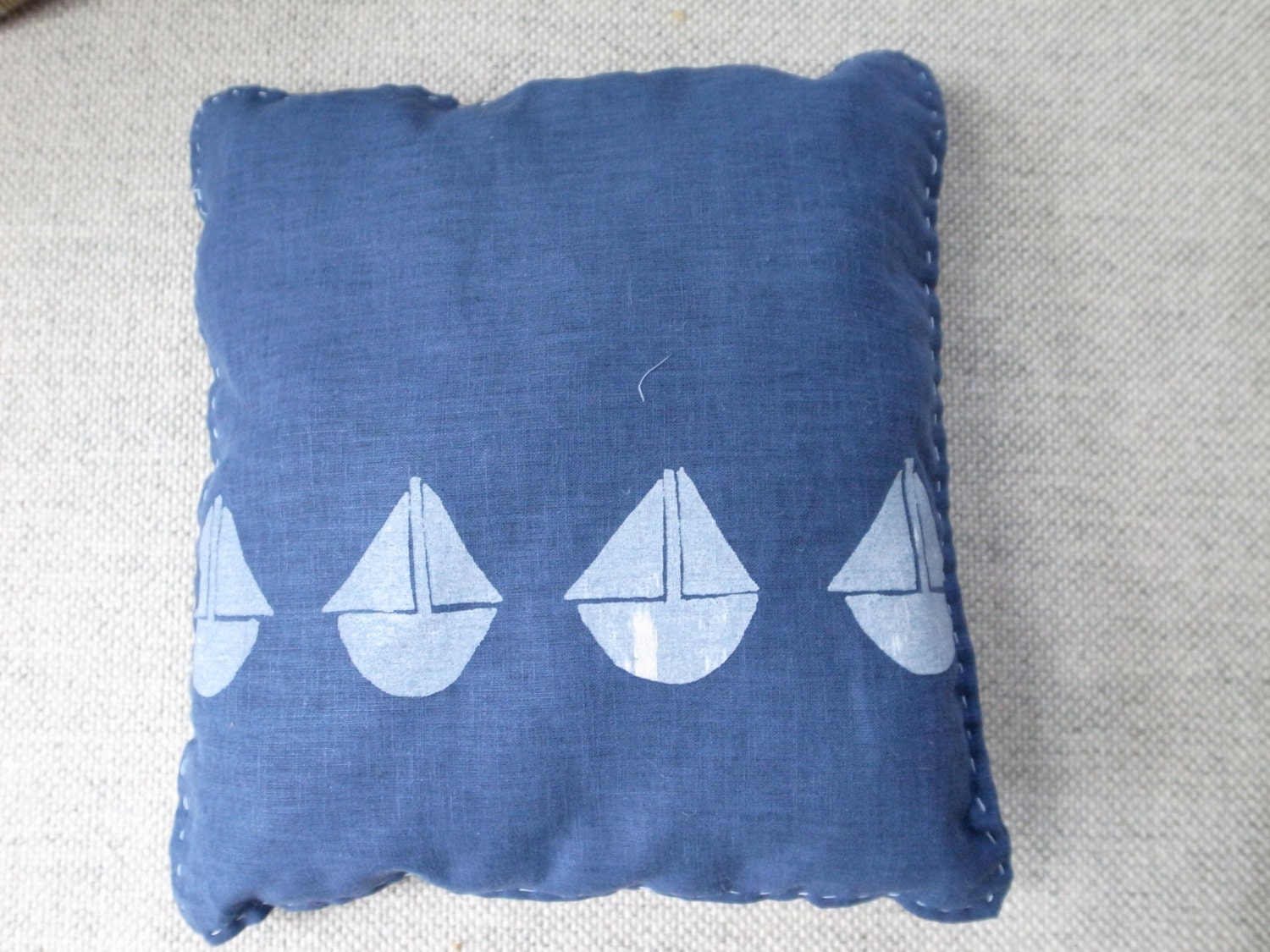 little pillow: BLUE with GREY BOATS