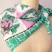 Vintage satiny pink turquoise story scarf / scandinavian / large