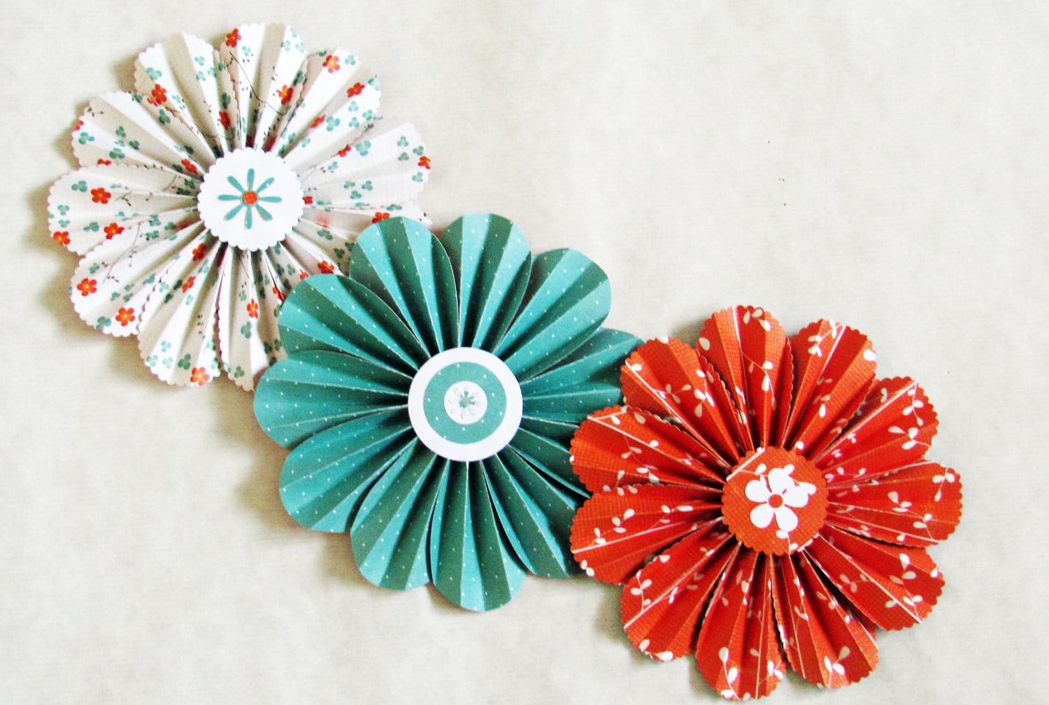 paper flowers garland orange turquoise wedding wall by SheShell