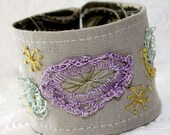 Hand Embroidery Linen Wrist Cuff Abstract Geometry Cuff Handmade khaki