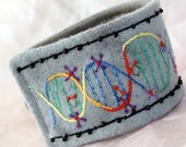 Bracelet EcoFriendly Textile fabric cuff DNA Science Art Geek Hand Embroidered Lined Hand embroidery Wool