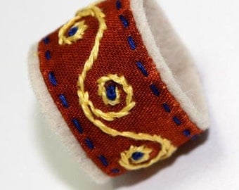 Textile Ring Swirl Hand Embroidered Fiber