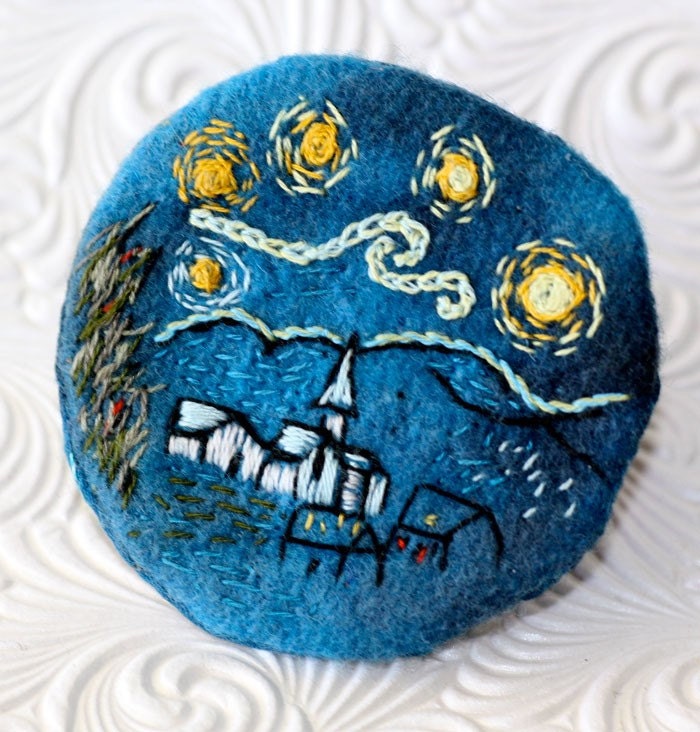 Hand Embroidery Starry Night Brooch - Limited Edition