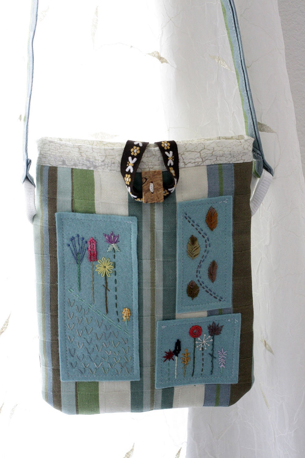Ipad Mini Case Kindle Nook eReader Cover Flower Garden Hand Embroidery hand embroidered  Blue Green