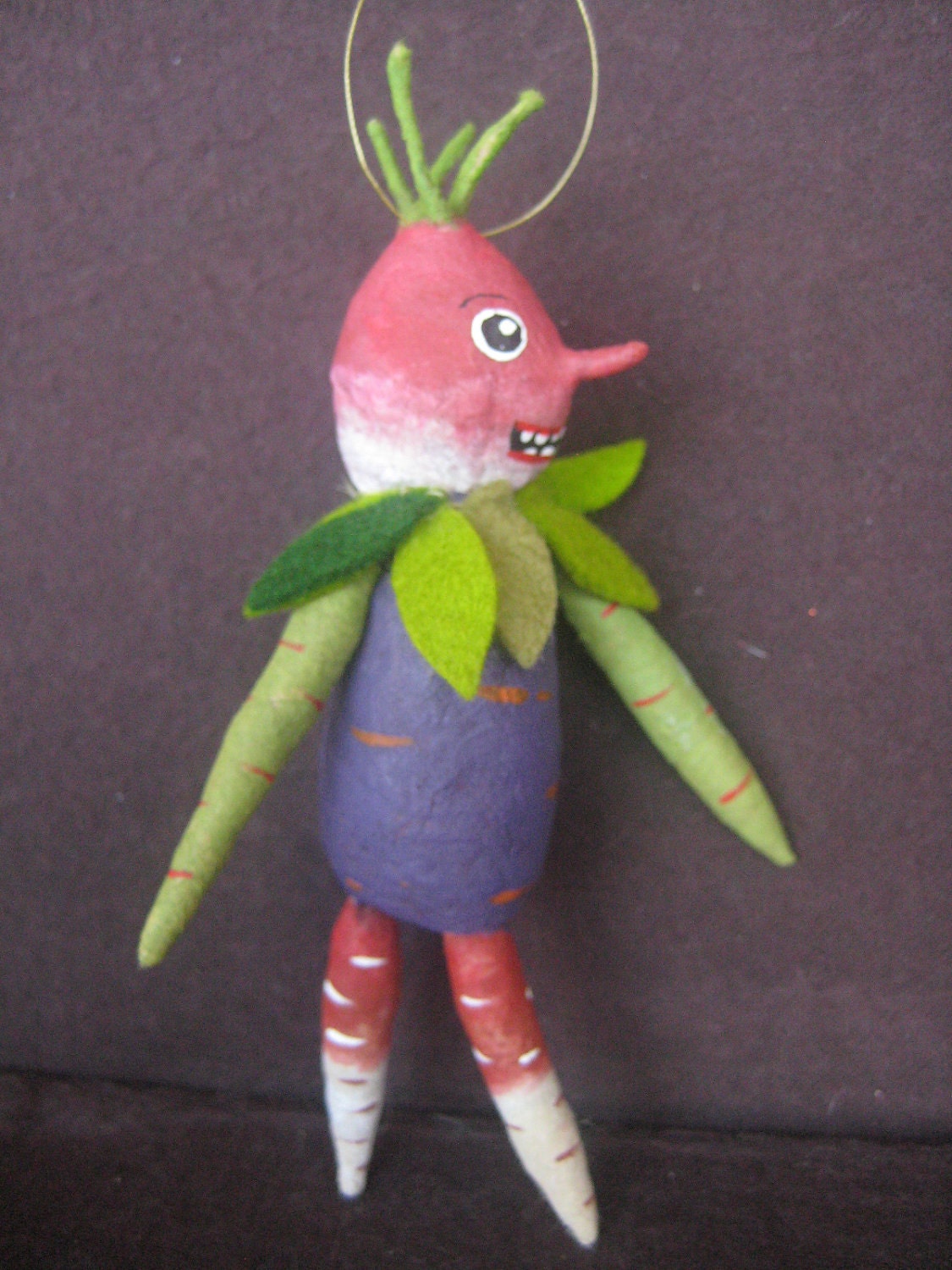 Radish head man Spun Cotton Veggie Ornament  Maria Pahls