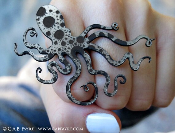 Ink Splatter Octopus Love Affair Ring - Laser Cut Acrylic (C.A.B. Fayre Original Design)
