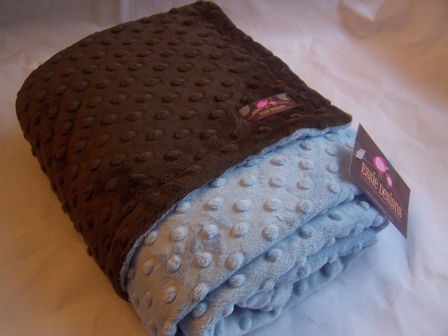 Minky Blanket- Brown and Baby Blue 35 x 30