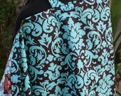 Nursing Cover - Brown and Turquoise Damask