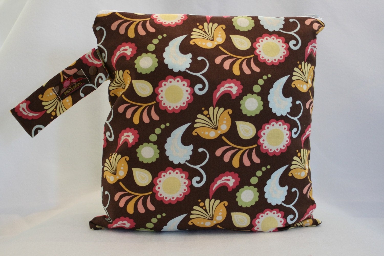 Wet Bag-Large Waterproof Wet Bag- 12.5 x 12.5- Snap Handle- Serendipity Paisley