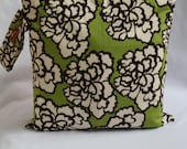 Wet Bag-Large Waterproof Wet Bag 12.5 x 12.5 Snap Handle Green Brown Peony