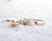 Bridal Earrings White Pearl Gold Vermeil CZ Earrings - Pearl E6Gold Bridesmaid Jewelry Wedding Jewelry