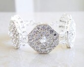 Wedding Jewelry Bridal Bracelet Octagon Cubic Zirconia Silver Bracelet Cuff - Itzel B7
