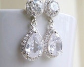 Wedding Jewelry Bridal Pretty Earrings Pear Cubic Zirconia CZ Teardrop Dangle Post Stud Earrings - Cynthia EP2