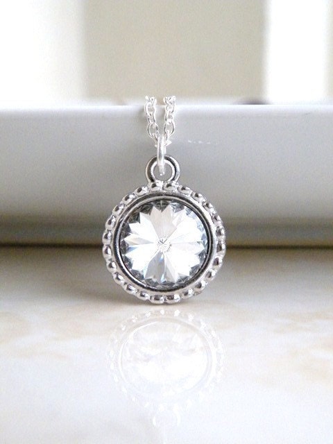 Bridal Necklace Swarovski Crystal Rivoli Pendant Sterling Silver Bella N16 Clear Bridesmaids Wedding Jewelry