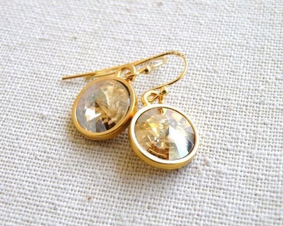 Bridal Earrings Swarovski Champagne Golden Rivoli Gold Bella E16GSGold Bridesmaid Jewelry Wedding Jewelry