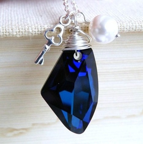 Sapphire Jewelry Bridal Necklace Swarovski Crystal Cobalt Blue Sterling Silver Pendant Necklace Bella NS2 Bridesmaid Jewelry