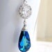 Bridal Necklace Swarovski Peacock Blue Teardrop Silver CZ - Bella N18Blue Wedding Jewelry Bohemian Beach