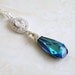 Bridal Necklace Swarovski Peacock Blue Teardrop Silver CZ - Bella N18Blue Wedding Jewelry Bohemian Beach