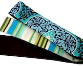 Skinny Headbands,  Hot Cocoa Dark Brown,  Stripes in Aqua Over White, Pressed Flowers, Beautiful Aqua Print, Set of 3 Headbands