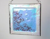 Sapphire Fused Glass Suncatcher Light Catcher Scrollwork