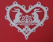 Bunnie Bouquet - Hand cut hanging kirigami heart