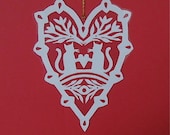 Kitty Love - Hand cut hanging kirigami heart