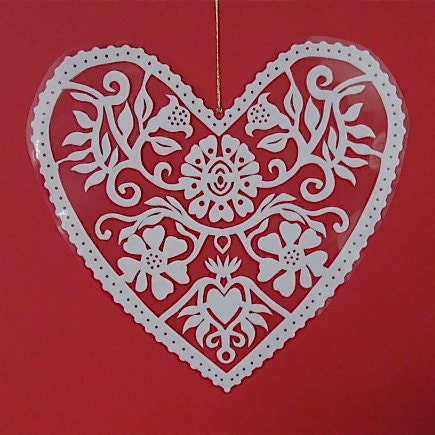 Flowers - Hand cut hanging kirigami heart