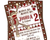 Sock Monkey Invitation Birthday, Baby Shower, personalized - DIY printable JPG file