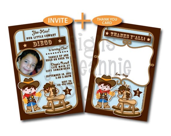 Cowboy Invitation with Photo and Thank Y'all Combo - Baby Shower, Birthday DIY Printable Set Il_570xn