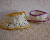 Vintage 1940s Crochet Teacup Egg Holders Teacups Lavender and Yellow