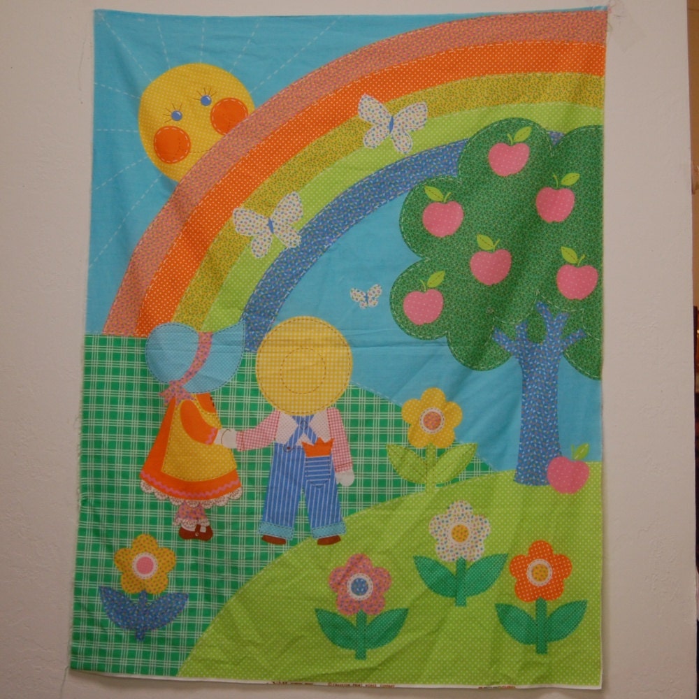 Vintage 1970s Rainbow Sunbonnet Baby Fabric
