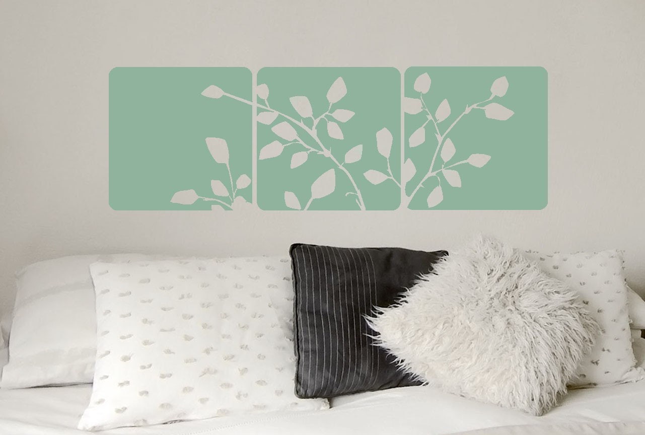 Three Panel Leaves and Branches Wall Decal