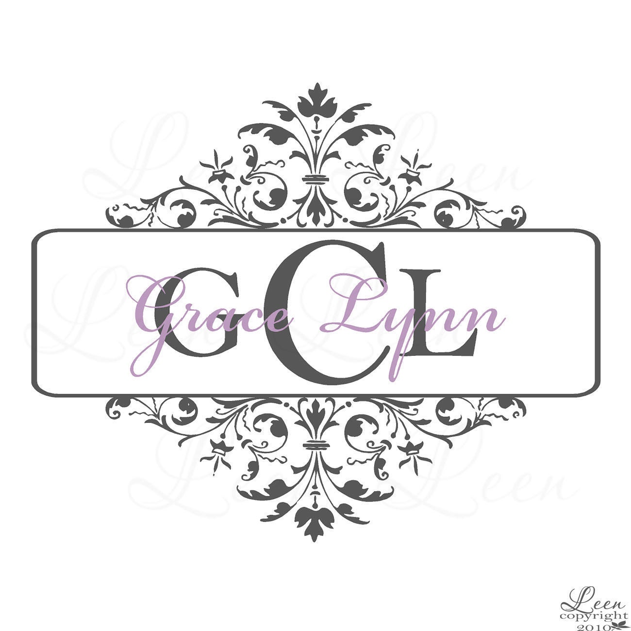 Damask Style Monogram Wall Decal