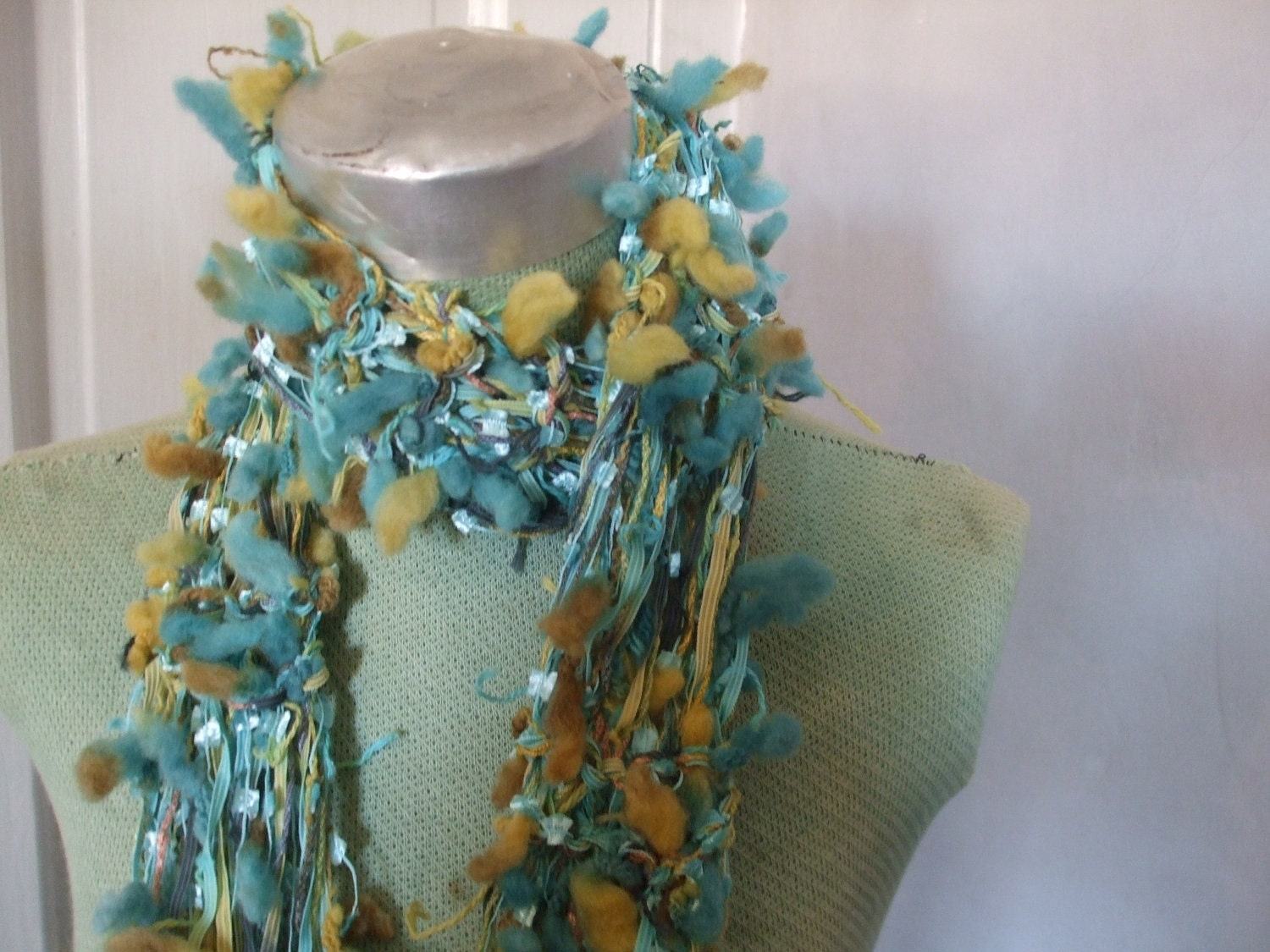 Knit Scarf Acid Green Aqua Rock Star Scarf Long Photo Shoot