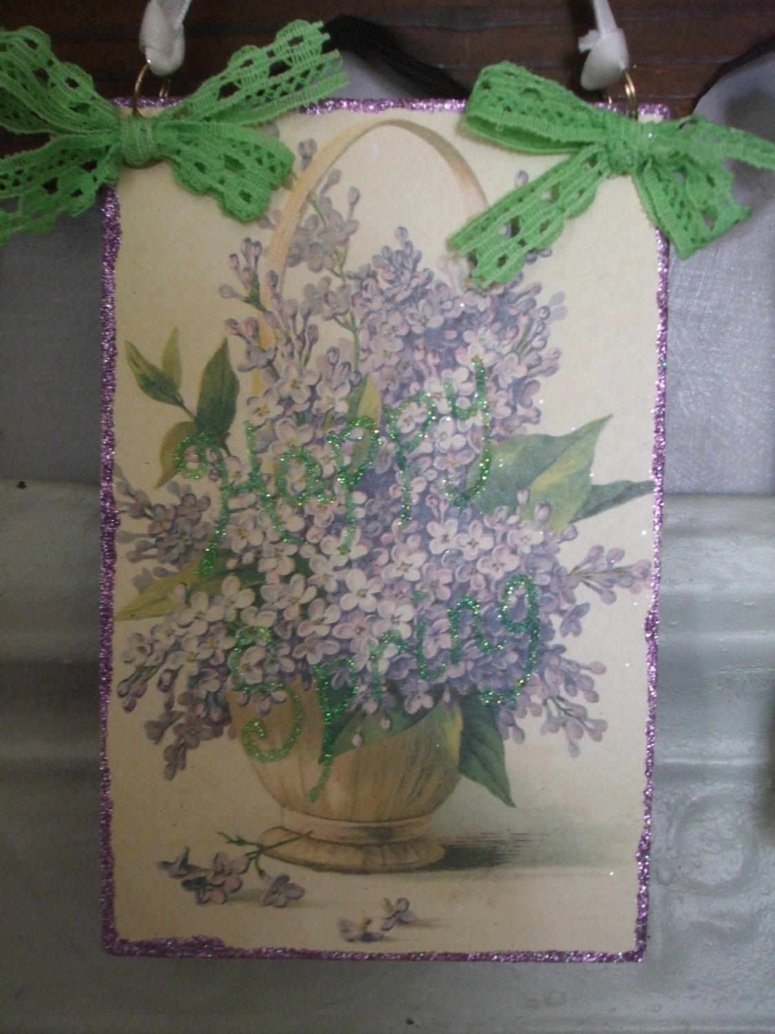 Happy Spring Lilacs Vintage Postcard Image