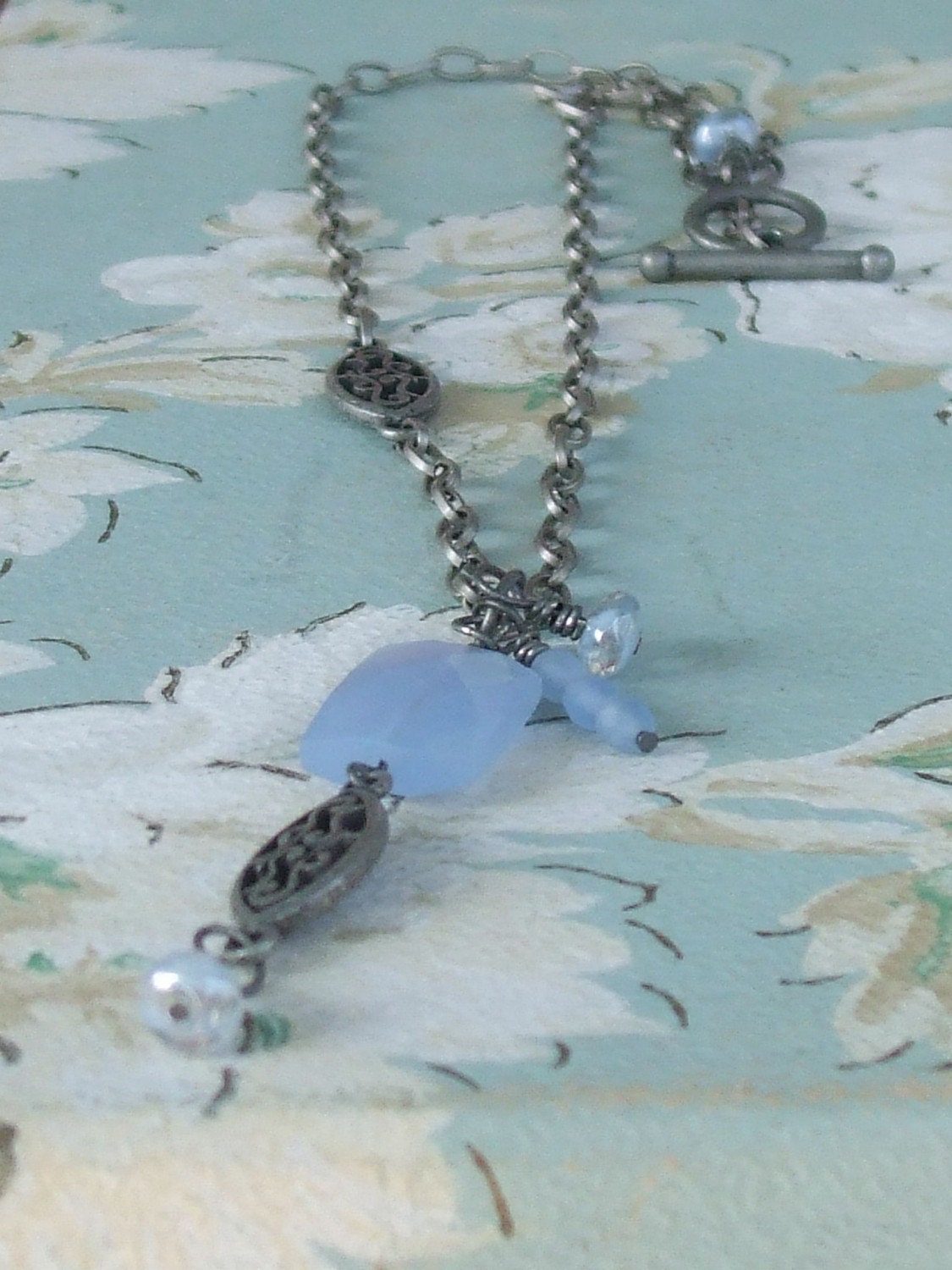 Necklace Pale Blue Silver Filigree On a Cloudy Day Necklace