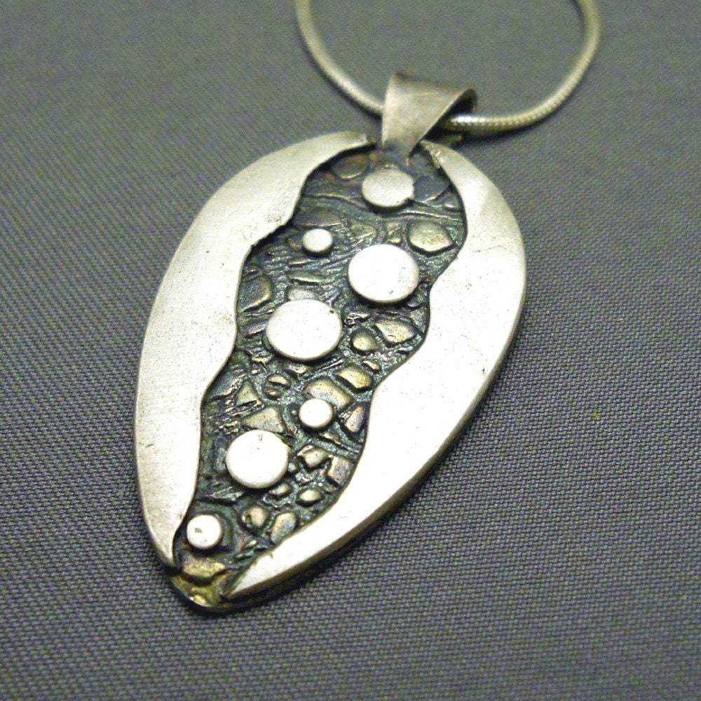 Fine Silver Teardrop Shaped Pendant with Bubbles - Bubblicious