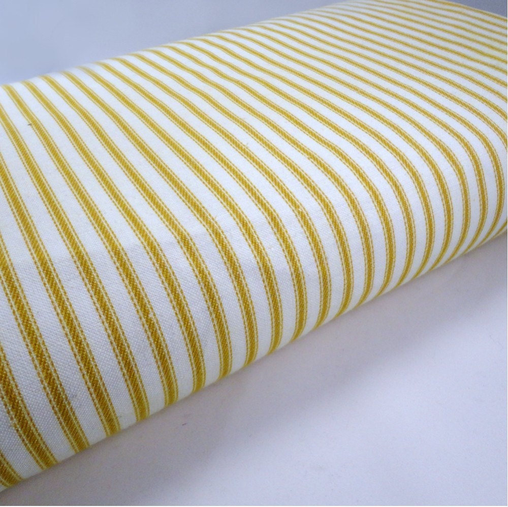 Vintage Mustard Yellow Ticking Cotton Fabric Yardage