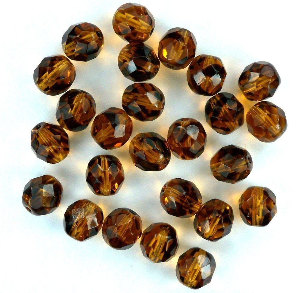25 Tortoise Czech Glass Firepolish Faceted Beads 8mm - Use coupon code LUIGIS10 for 10% off