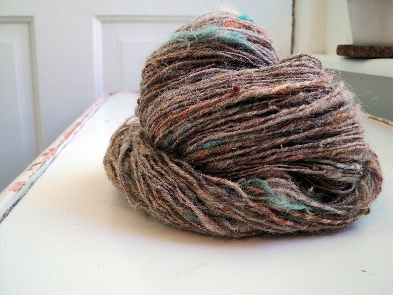 Apollo ) handspun, hand dyed mixed fiber singles ( blue, fawn, orange sport weight yarn